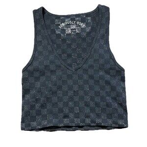 Aéropostale Seriously Soft Seamless Crop Tank Top XS Black Glitter Checkered